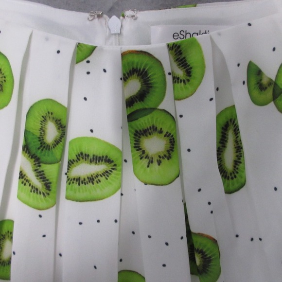 Eshakti Dress‎ XL Kiwi Prink Empire Waist Pleat Crepe Flowy Pockets Novelty Boho - Picture 4 of 14